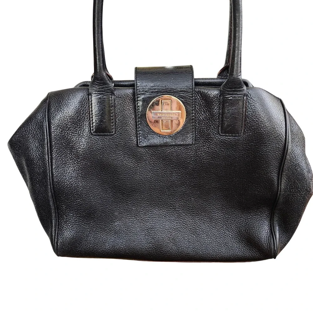 Kate Spade NY Anisha Bexley Black pebbled Leather Satchel Turn-lock Hobo‎ Bag